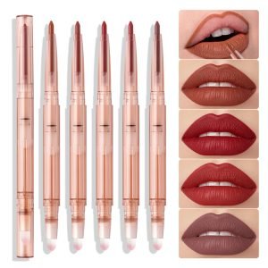 Double Head 5 Colors Private Label High Quality Vegan Creamy Rotating Lipliners Waterproof Cream Lipliner Pencil with Brush