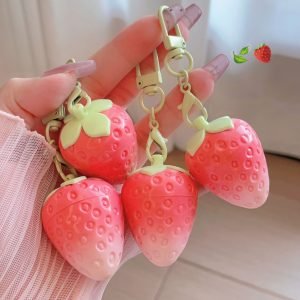 Private Label Lip Cream Lipstick Moisturizing Hydrating Cute Fruity Pink Keychain Strawberry Fruit Shape Color Changing Lip Balm