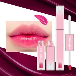 Double Ended Private Label Waterproof Vegan Your Logo Non Stick Cup Moisturizing Liquid Pigment 2 in 1 Lip Gloss Tint Lip Oil